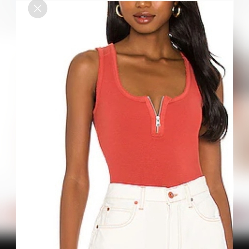 FREE with order*All Saints Ribbed Zipper Detail Body Suit (Coral) - Picture 2 of 5